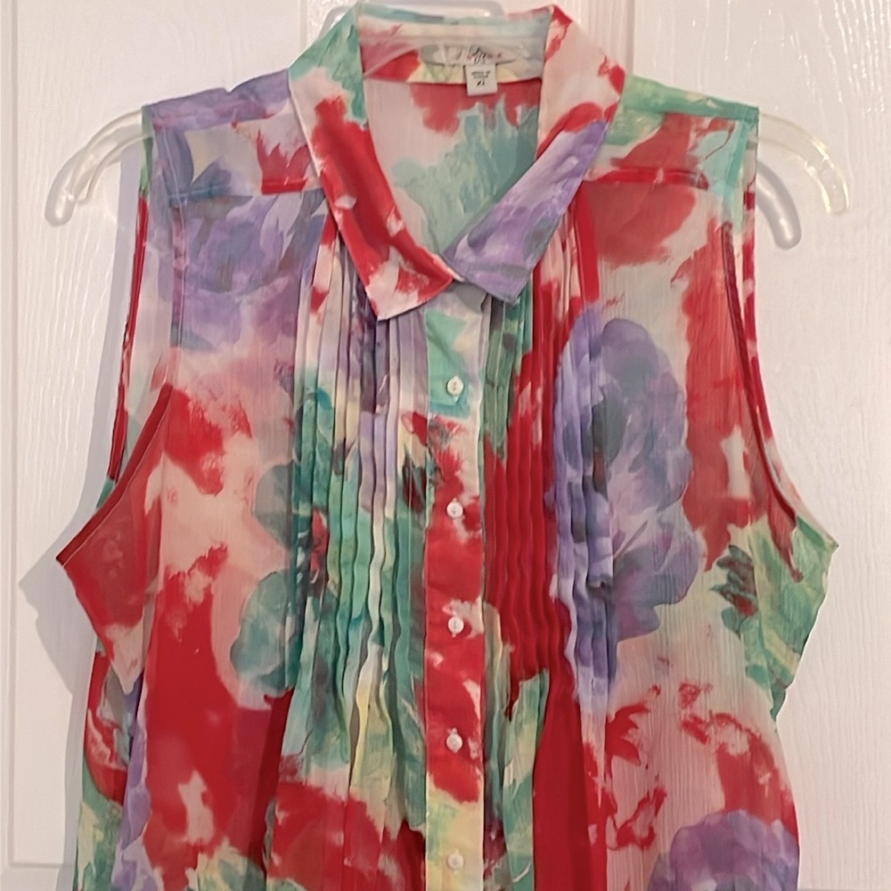 Multi Colored Sheer Sleeveless Button Front. Size… - image 2